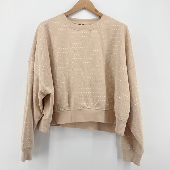 aerie Tops - Aerie Women's Tan Textured Dot Crewneck Sweatshirt XL Oversized Comfy Athleisure